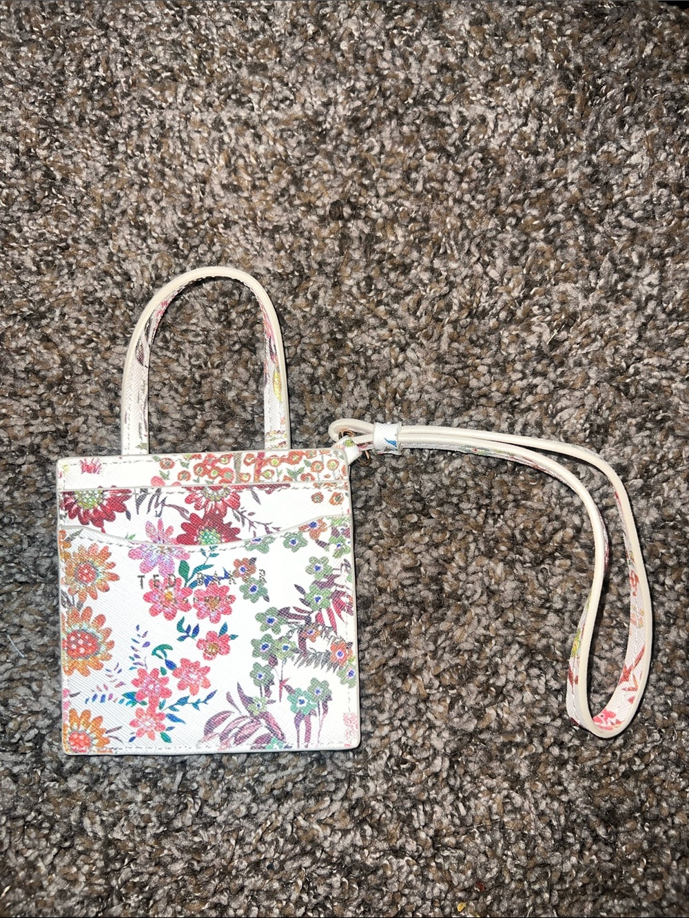 Ted Baker London White Floral Mini card holder with Wrist Strap